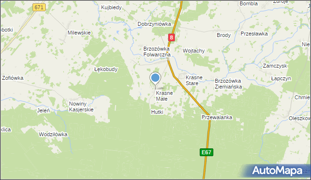 mapa Krasne Małe, Krasne Małe na mapie Targeo